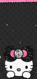 Adorable Hello Kitty wallpaper with sparkling black and pink design.