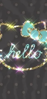 Sparkling Hello Kitty neon light wallpaper on dark background.