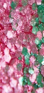 Pink and green glitter hexagon pattern.