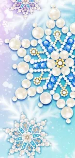 Jewel-like snowflakes on pastel gradient background wallpaper.