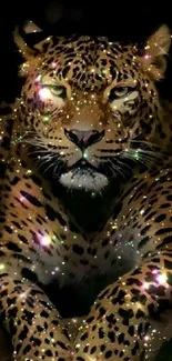 Glowing leopard on a black background.