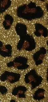 Glittery leopard print wallpaper with gold and black spots.