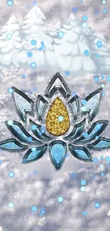 Mobile wallpaper featuring a crystal lotus with a snowy backdrop.