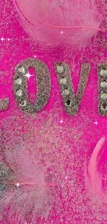 Pink glitter wallpaper with LOVE letters.