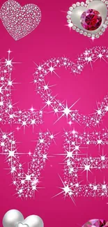 Sparkling love heart art on pink background for mobile wallpaper.