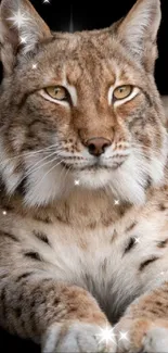 Lynx with sparkling stars on black background