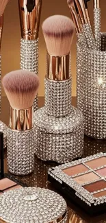 Crystal embellished makeup brushes and palette