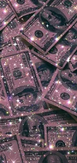 Glittery hundred-dollar bills mobile wallpaper.