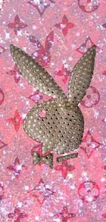 Sparkling wallpaper with pink bunny design.