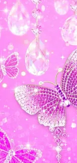 Pink butterfly wallpaper with crystal design.