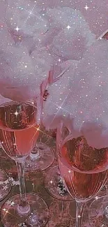 Pink champagne glasses with cotton candy clouds.