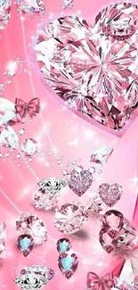 Pink diamond heart wallpaper with sparkling crystals.