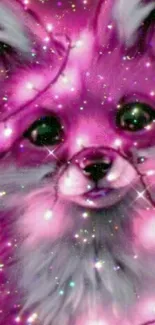 Enchanting pink fox with sparkling lights in magical wallpaper.