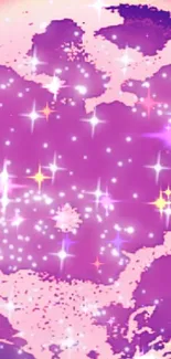 Mobile wallpaper with pink sparkles and fantasy theme.