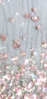 Sparkling pink wallpaper with floral glitter design.