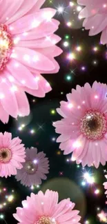 Pink floral mobile wallpaper with sparkles.