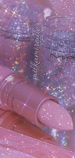 Sparkling pink makeup and glitter aesthetic wallpaper.