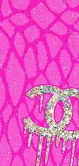 Pink glitter wallpaper with decorative design.