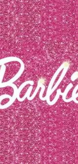 Sparkling pink glitter wallpaper with white script.