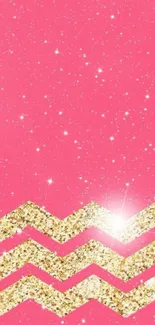 Glittering pink mobile wallpaper with gold chevrons