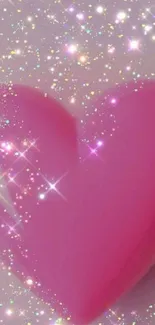 Mobile wallpaper with a sparkling pink heart and stars.