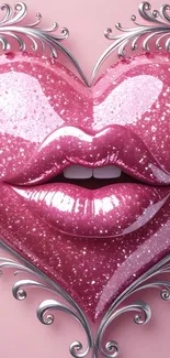 Glossy pink heart with glitter and silver accents