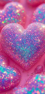 Sparkling pink glitter heart pattern wallpaper.