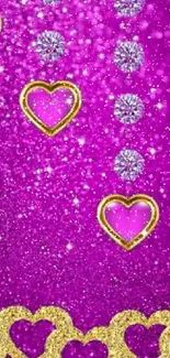 Pink heart wallpaper with sparkles and gold accents for mobile phones.