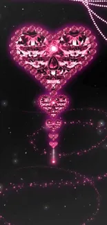 Sparkling pink heart with crystals on black background wallpaper.