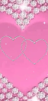 Pink glittering hearts with sparkling accents