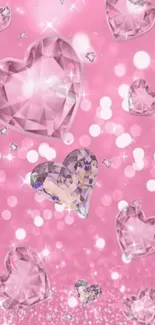 Pink heart diamond wallpaper with sparkling glitter accents.