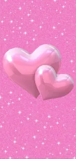 Glossy pink heart wallpaper with sparkles.