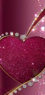 Glittery pink heart wallpaper with sparkling effects.