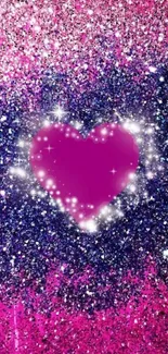 Vibrant pink glitter heart wallpaper with sparkle effect.