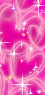 Vibrant pink heart wallpaper with sparkles.