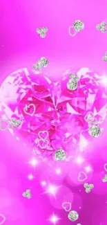 Sparkling pink heart mobile wallpaper with crystal accents.