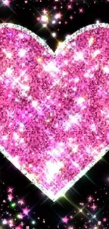 Pink heart glitter wallpaper with sparkling effect.