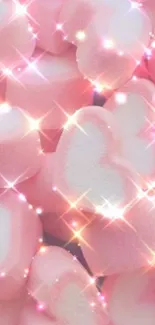 Sparkling pink heart-shaped marshmallows wallpaper.