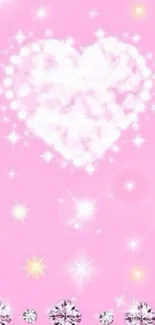 Pink wallpaper with a sparkling heart design.