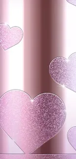 Sparkling pink and lavender hearts wallpaper glowing with soft pastel tones.