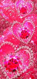 Vibrant pink heart wallpaper with rhinestones and glitter. Perfect for a glamorous look.