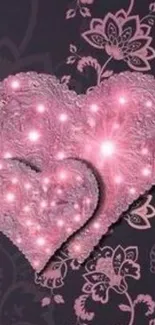 Pink hearts with floral background wallpaper.