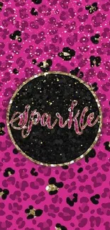 Pink leopard print wallpaper with sparkle text.