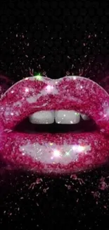 Vibrant pink glitter lips on a dark backdrop.