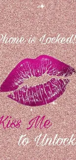 Sparkling magenta lips on pink glitter background for mobile wallpaper.