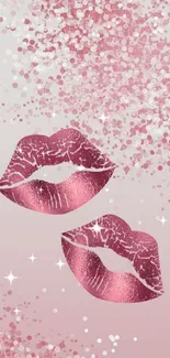 Pink lips with sparkling confetti wallpaper.