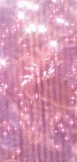 Mobile wallpaper with pink sparkles and glowing stars.