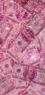 Pink glittery money wallpaper with sparkling dollar bills.