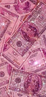 Sparkling pink money wallpaper with glittery dollar bills.