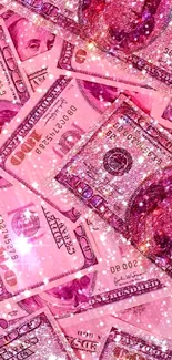 Sparkling pink dollar bills wallpaper with a glittery effect.